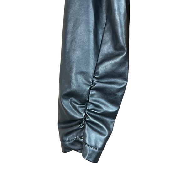 Lane Crawford NY Paris Black Vegan Leather Ruched Full Zip Cropped Jacket Size M - Picture 6 of 9
